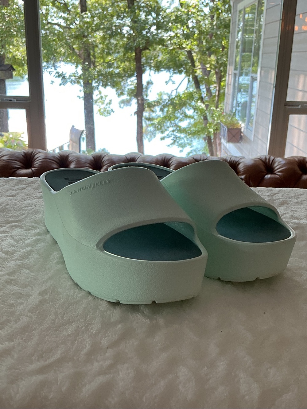 Platform Slide Sandals in Mint Green — Lightweight Everyday Elevation